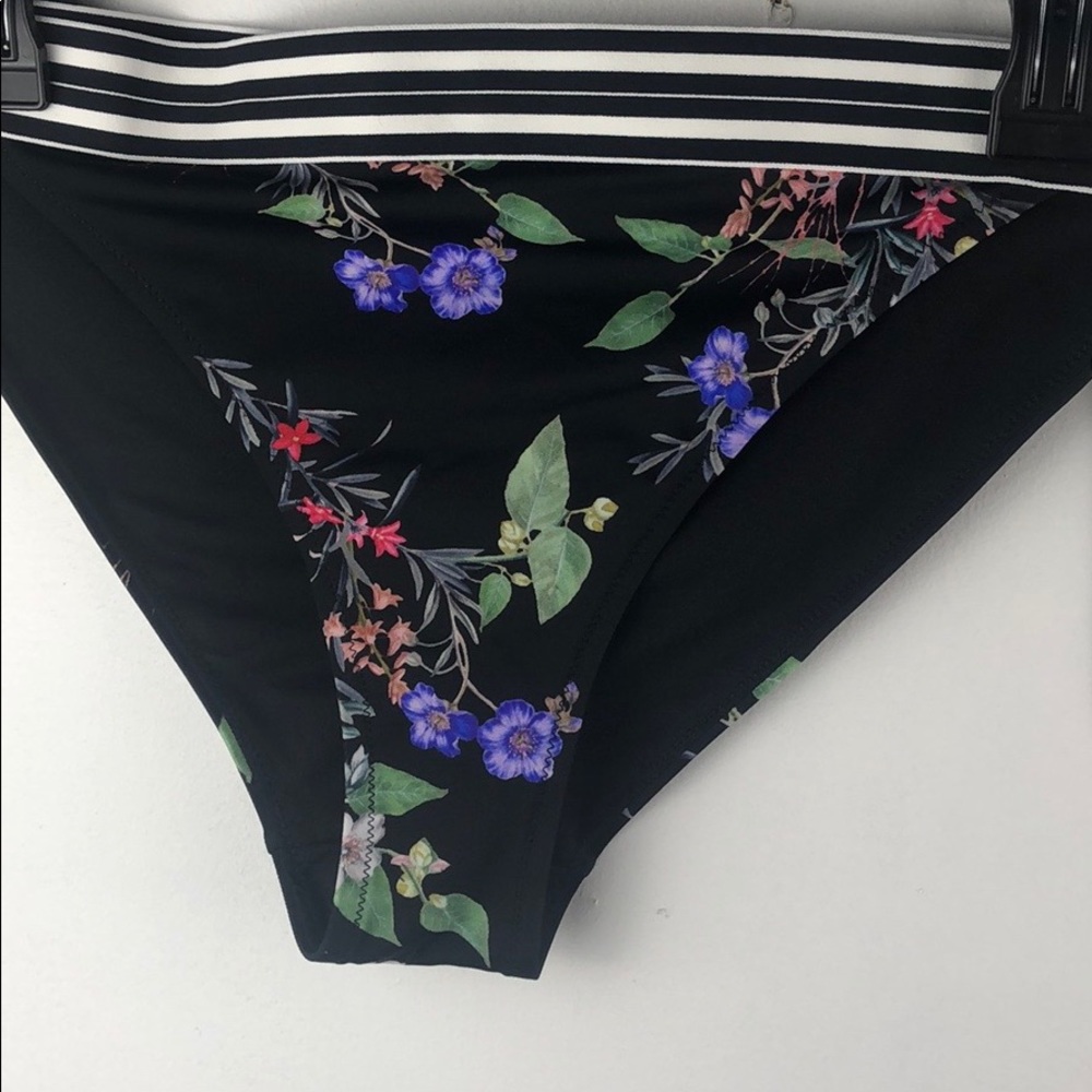 Athleta Black Floral Bikini Bottom with Striped Waistband - Picture 5 of 13